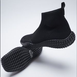 Zara Women Sock-Style Slip-On High Top Sneakers Black Color NEW